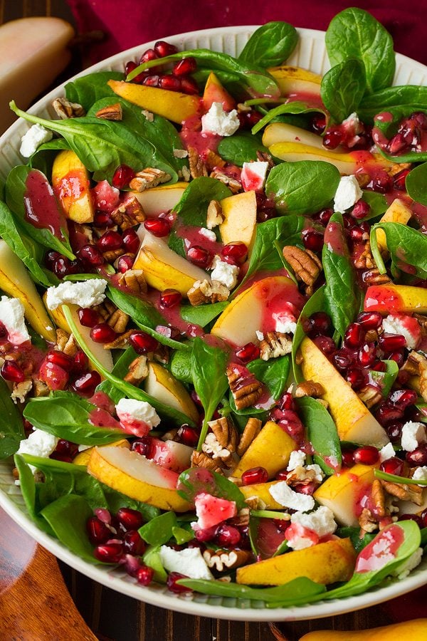 Healthy Pear Spinach Salad: Vegan & Gluten-Free Cranberry Dressing