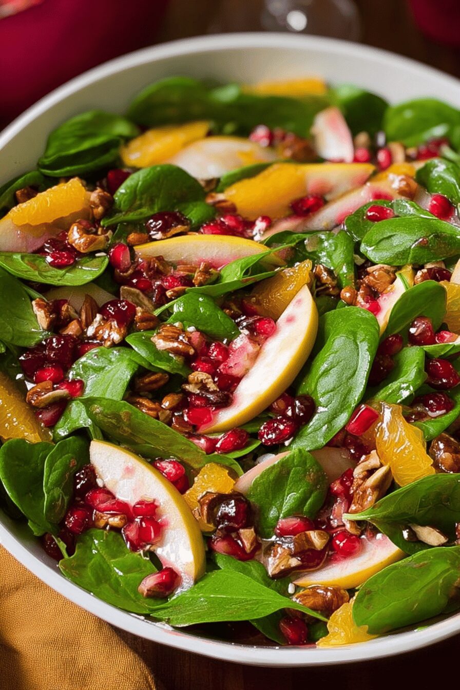 Quick Pear Spinach Salad with Cranberry Orange Vinaigrette